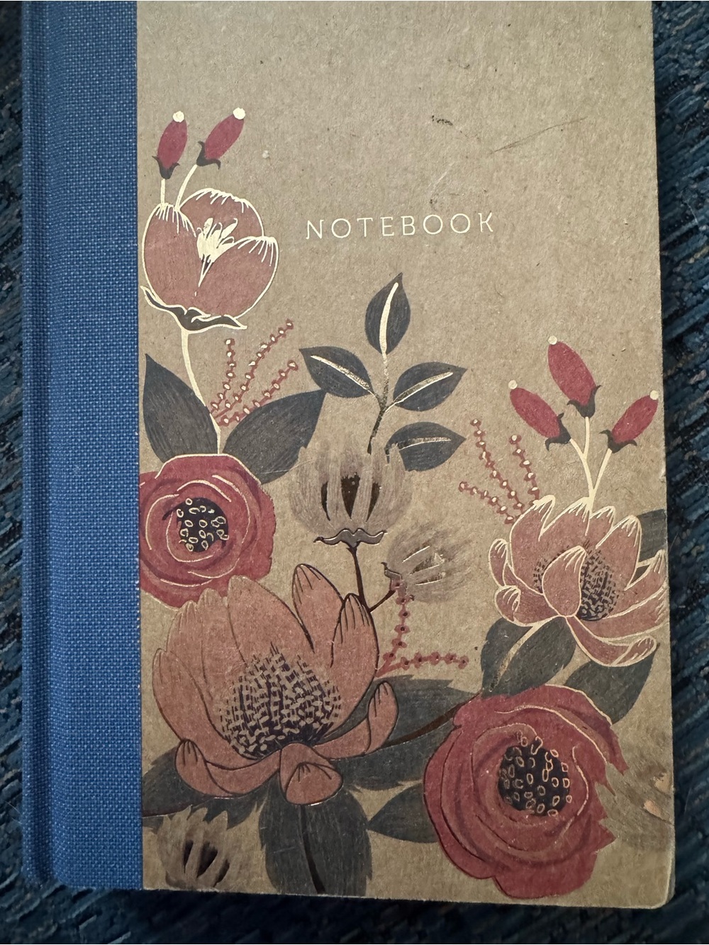 DesignWorks Ink Kraft Floral Notebook with Blue Spine and Red Accents